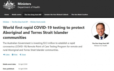 World first rapid COVID-19 testing to protect Aboriginal and Torres Strait Islander communities